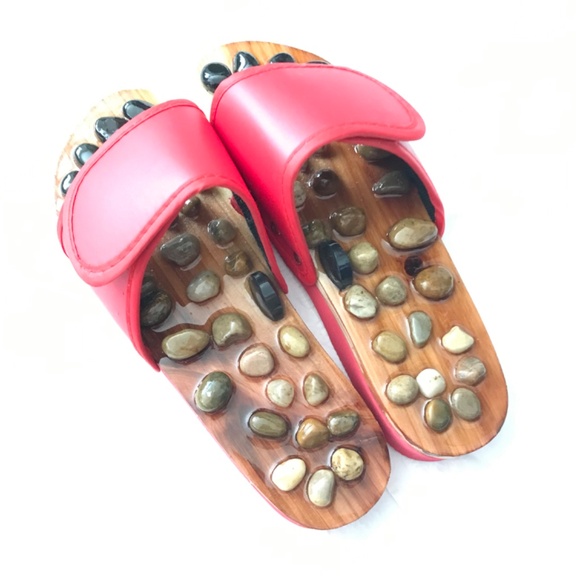 Massage Acupressure House Sandals Size EU 38 Red Relax Slippers Rocks - Picture 2 of 5